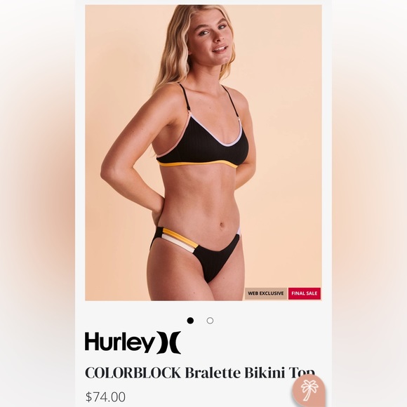 Hurley colour Block Cross Back Black Bikini Top - Picture 2 of 8